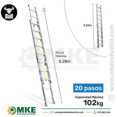 Escalera Aluminio Tipo Telescopica 20 Pasos 102Kg 5.28M Att102-20Ii American Bull Ladder