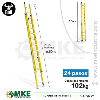 ESCALERA TELESCOPICA DE FIBRA 24 PASOS FTT102-24II AMERICAN BULL