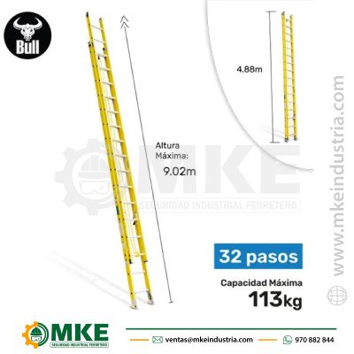 Escalera Fibra Tipo Telescopica 32 Pasos 113Kg 9.02M Ftt113-32I American Bull Ladder