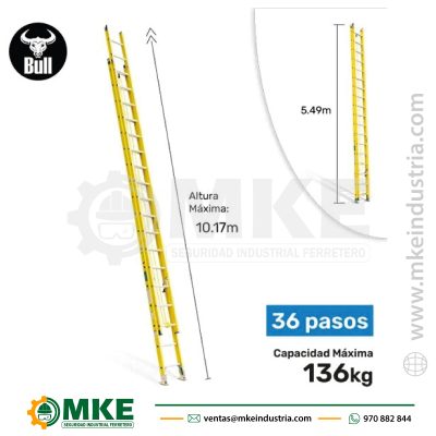 Escalera Fibra Tipo Telescopica 36 Pasos 136Kg 10.17M Ftt136-36Ia American Bull Ladder