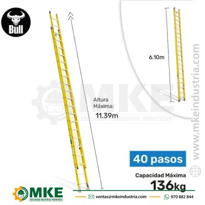 Escalera Fibra Tipo Telescopica 40 Pasos 136Kg 11.39M Ftt136-40Ia American Bull Ladder