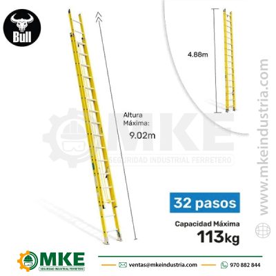 ESCALERA TELESCOPICA DE FIBRA 32 PASOS AMERICAN BULL «FTT113-32I»