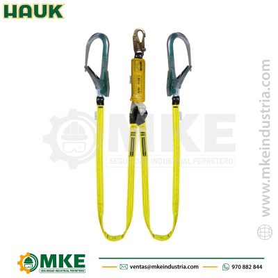 Línea de vida/conexión doble, con amortiguador de caída factor 1, un gancho de 3/4″ y dos ganchos de 4″ HAUK-DN2GXG